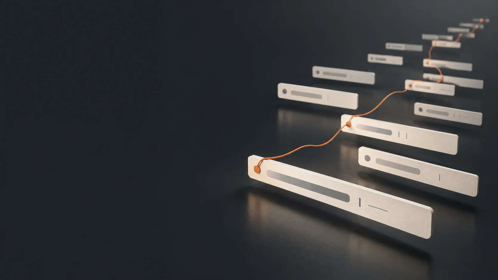 Illustration: a chain of schedule bars joined by a single glowing critical path